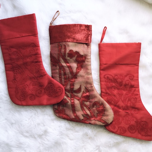 Anthropologie Other - NEW ANTHROPOLOGIE SET OF 3 CHRISTMAS STOCKINGS RED